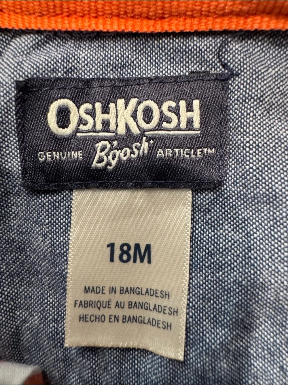 OshKosh B'gosh Plaid Button Front Bodysuit Shirt 18M Blue Orange Long Sleeve